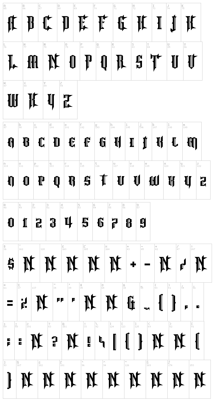 No More Justice font map
